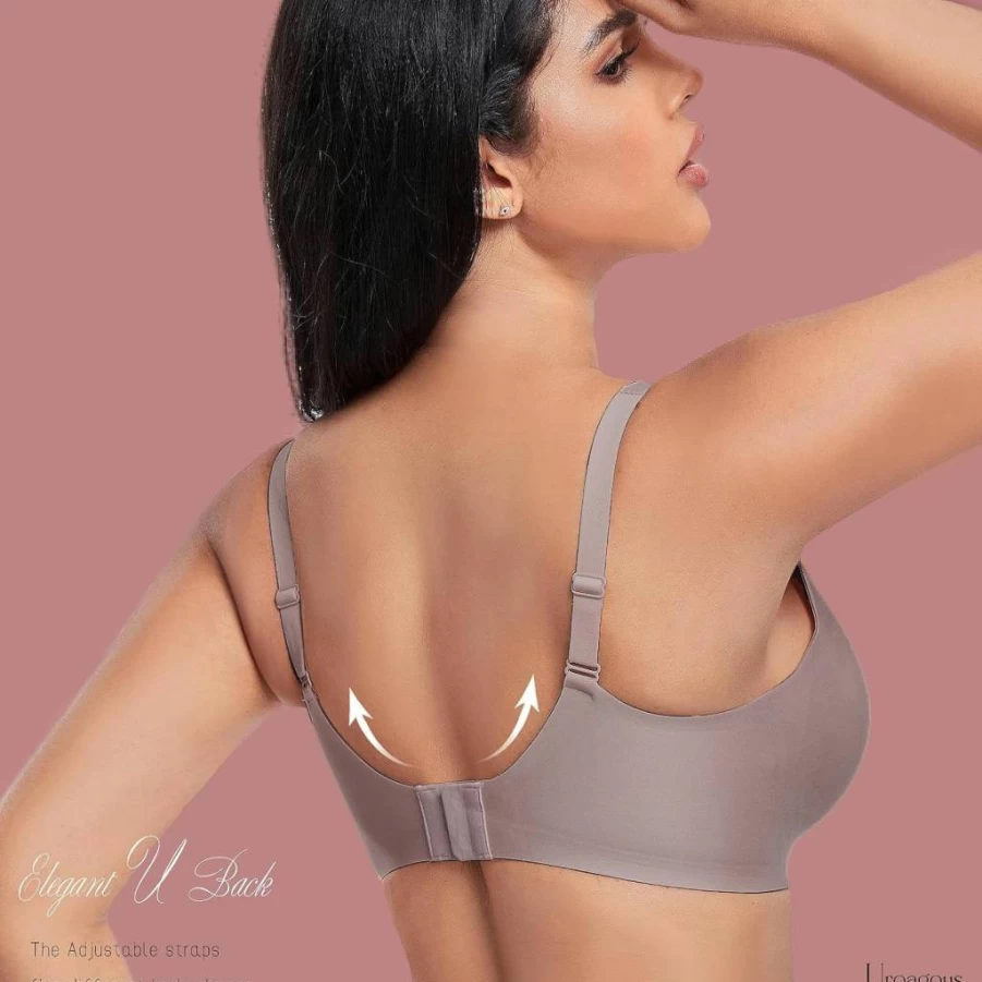 Uroagous Women's Wireless Deep V Plunge Bralette - Seamless No Underwire T-Shirt Bra with Extender