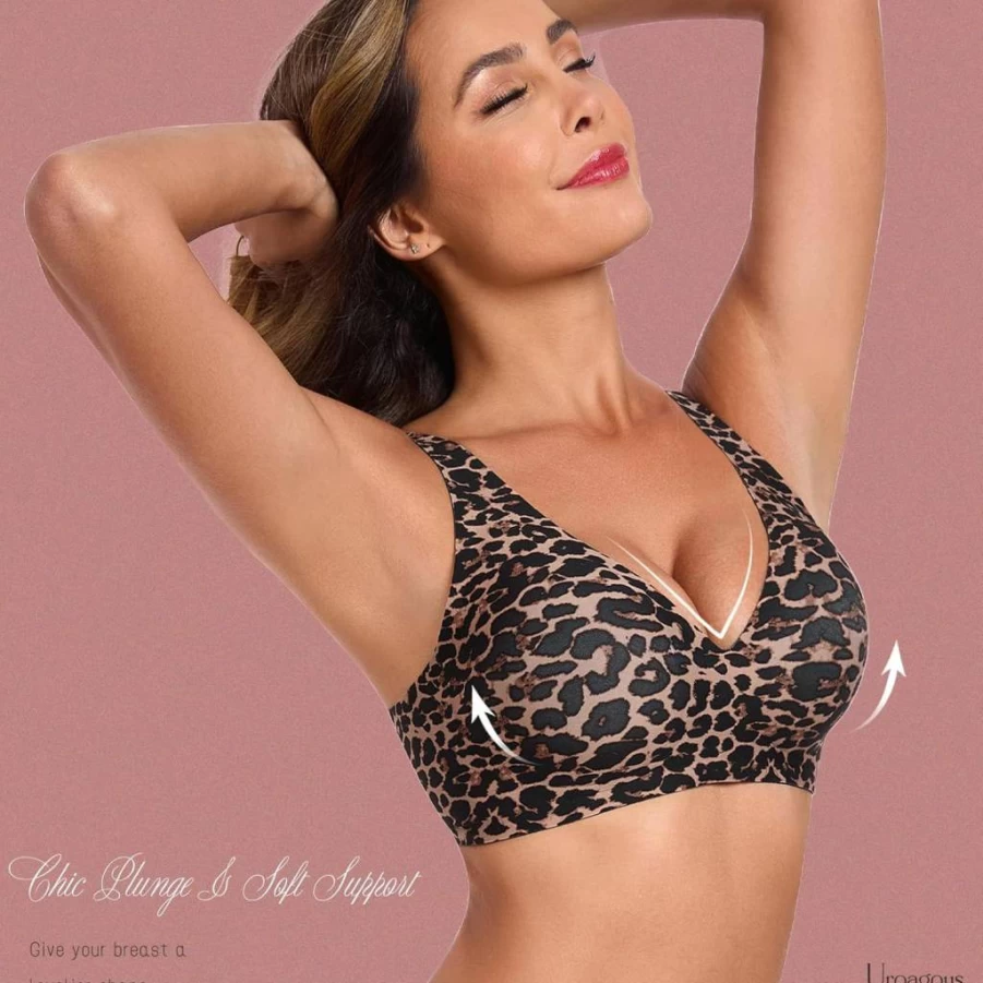 Uroagous Women's Wireless Deep V Plunge Bralette - Seamless No Underwire T-Shirt Bra with Extender