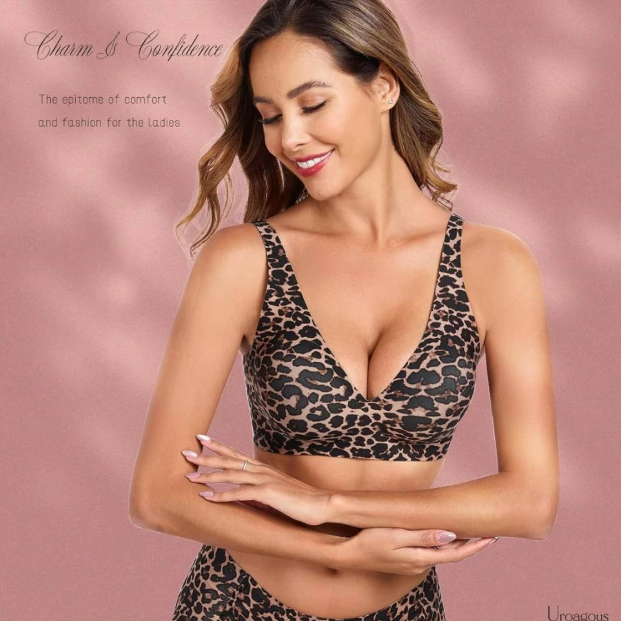 Uroagous Women's Wireless Deep V Plunge Bralette - Seamless No Underwire T-Shirt Bra with Extender
