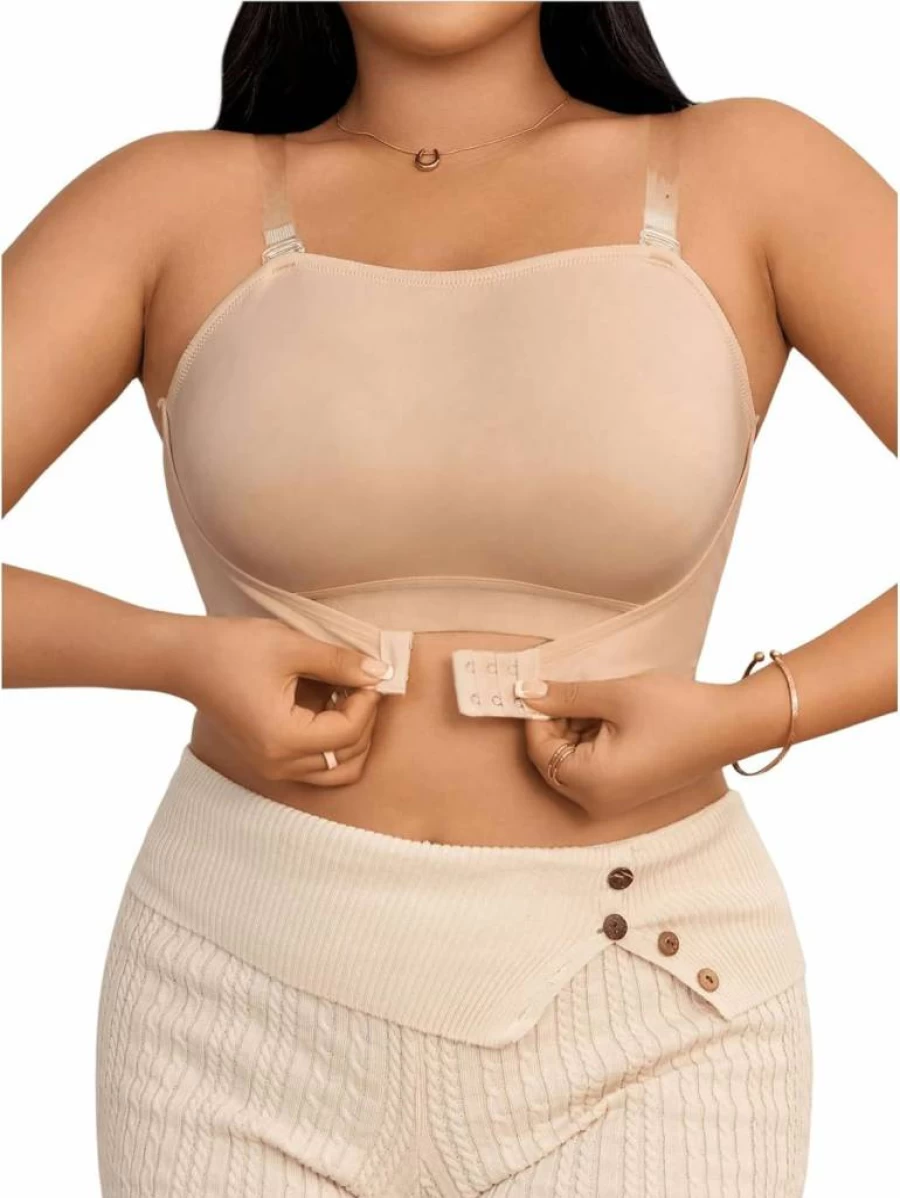 SOLY HUX Women's Plus Size Wireless Bralette - Strapless Seamless Comfort with Adjustable Transparent Straps