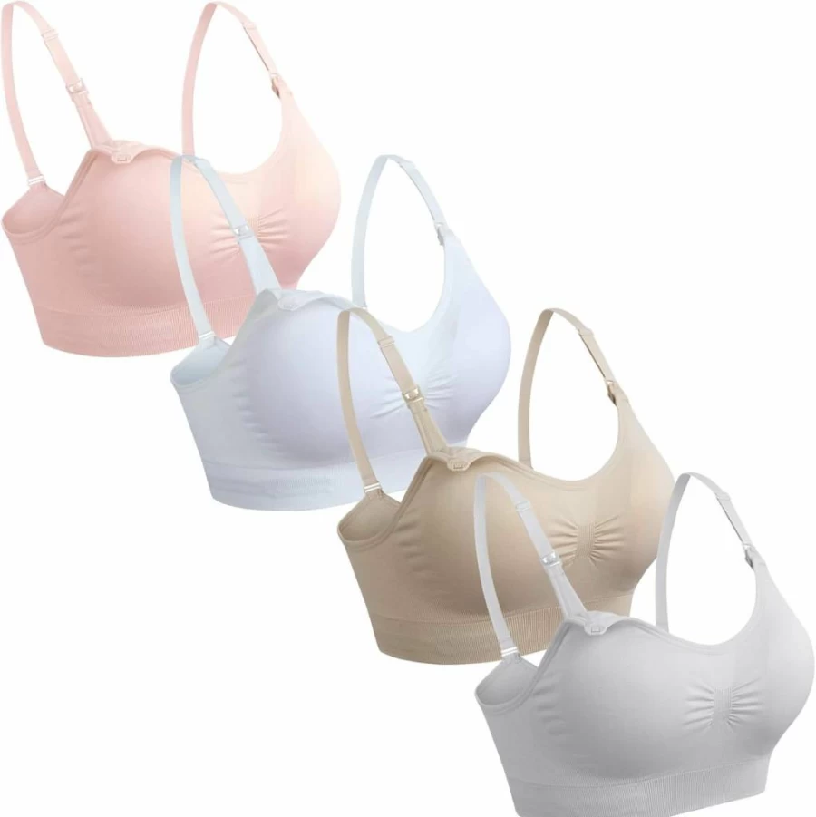 GXXGE 4Pack Nursing Bra - Seamless Maternity Bralette, Breastfeeding Push Up Bra, Soft Silk Underwear for Pregnancy & Postpartum Comfort