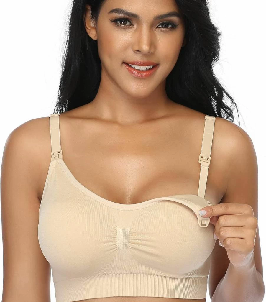 GXXGE 4Pack Nursing Bra - Seamless Maternity Bralette, Breastfeeding Push Up Bra, Soft Silk Underwear for Pregnancy & Postpartum Comfort