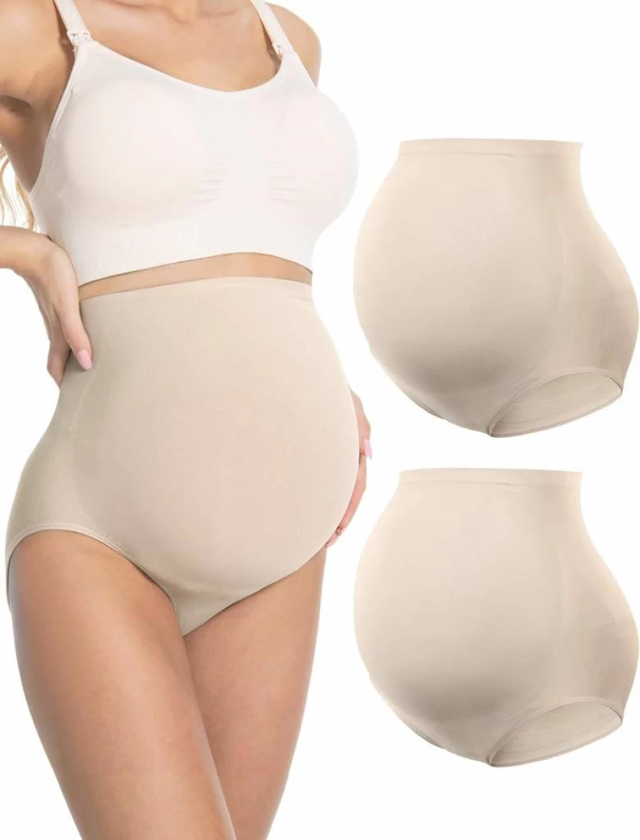 HOFISH Seamless Maternity Support Underwear - Over Bump Pregnancy Shapewear for Women, No Show Compression Panties