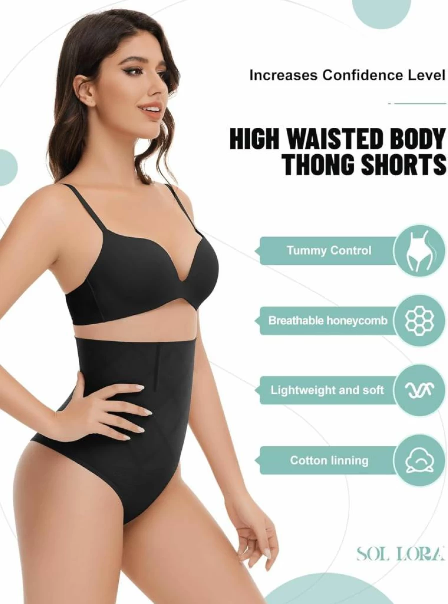 SOL LORA High Waist Thong Shapewear for Women - Tummy Control & Butt Lifting Seamless Underwear