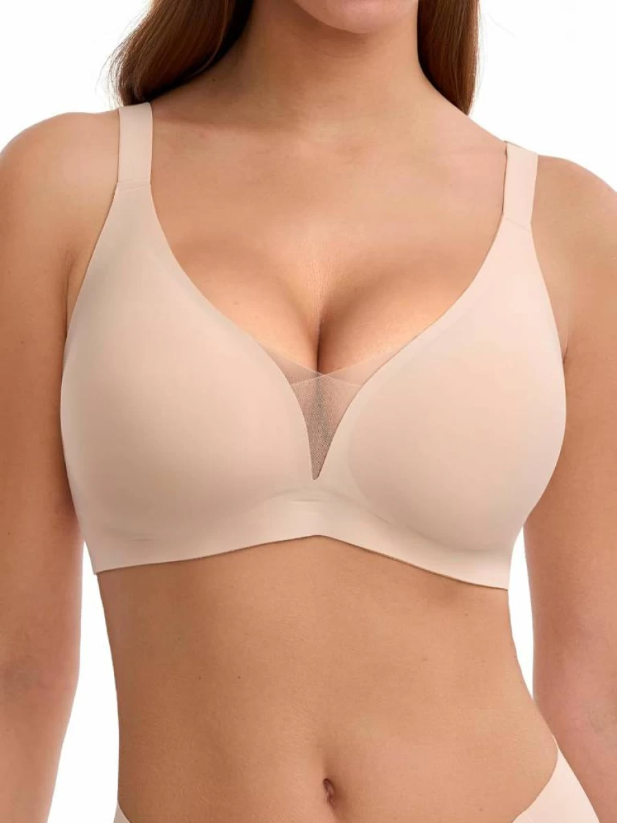 LUCKMEEY Women's Wireless Push Up Bra - Seamless Deep V Bralette, Full Coverage Comfort for Everyday Wear