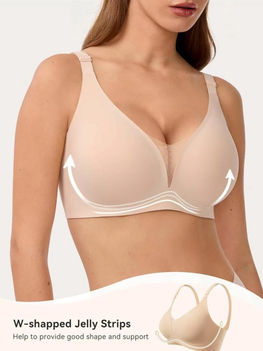 LUCKMEEY Women's Wireless Push Up Bra - Seamless Deep V Bralette, Full Coverage Comfort for Everyday Wear