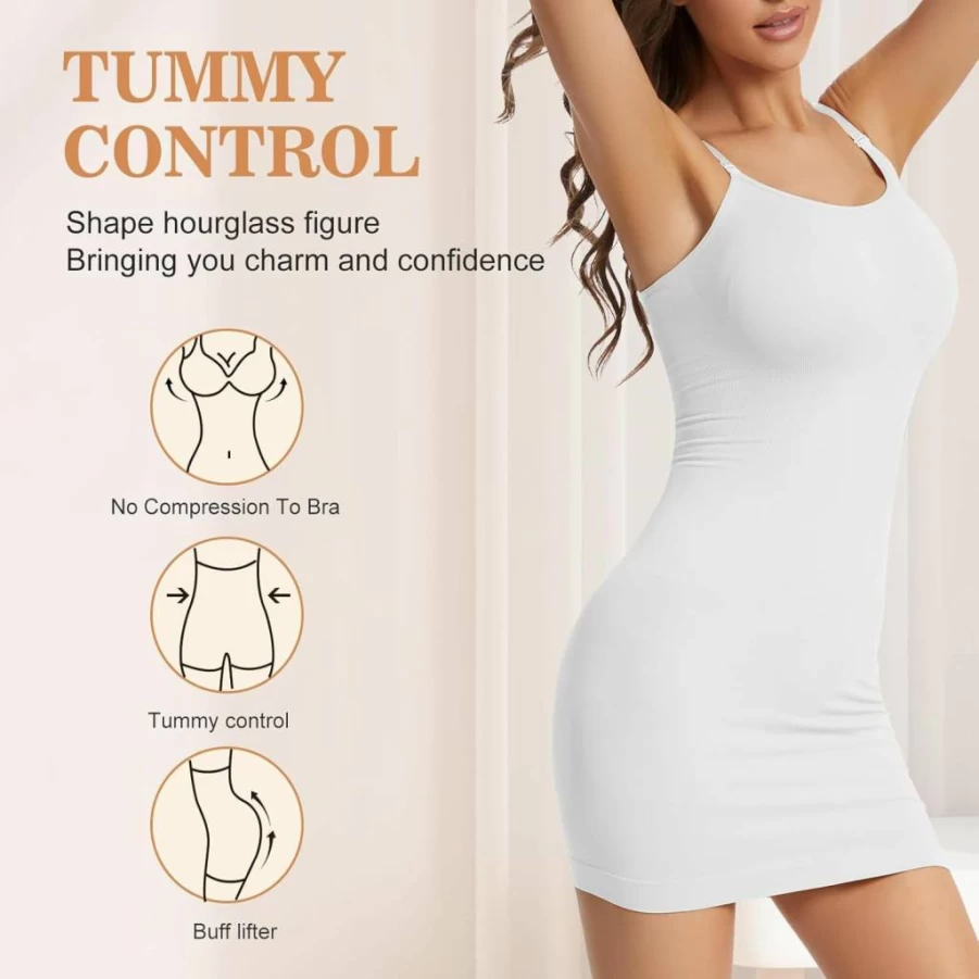 Chicfeelin Seamless Shapewear Dress for Women - Tummy Control Full Slip Bodycon Shaper Under Dress
