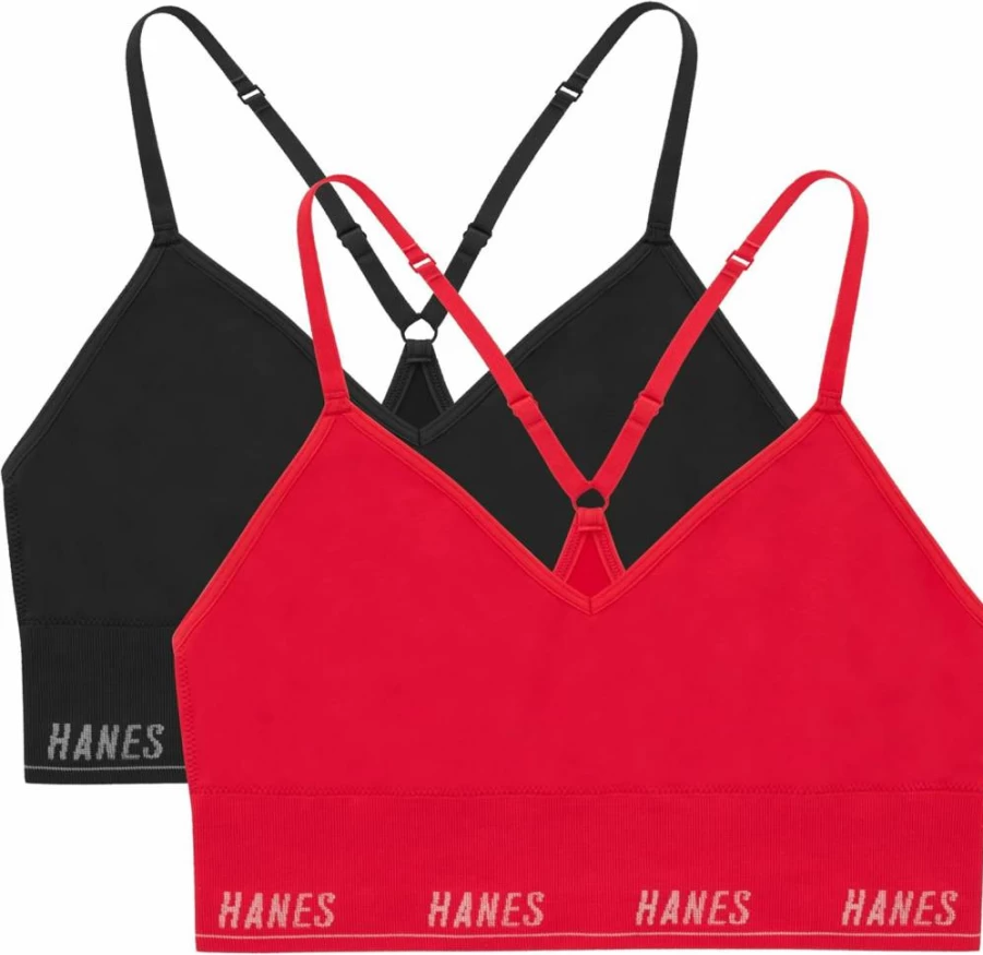 Hanes Women's 360 Flex Wireless Bra 2-Pack - Seamless Triangle Light Support, Odor Control Pullover Sports Bra