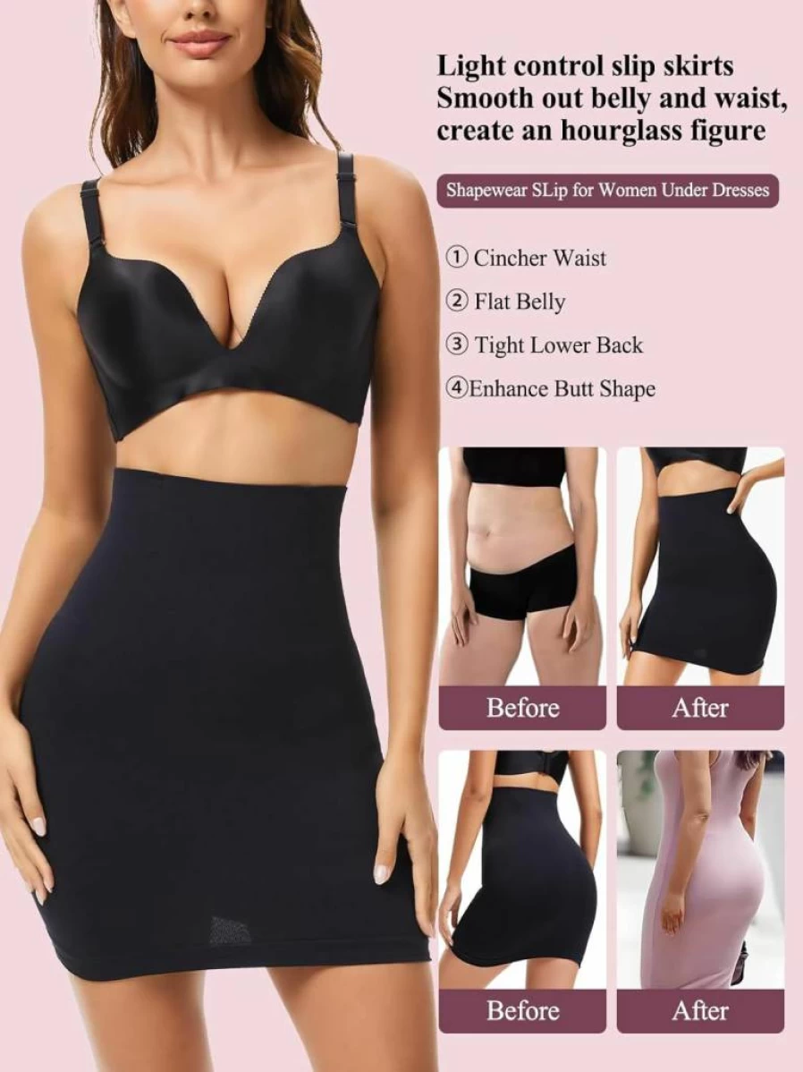 JOYSHAPER High Waist Shapewear Slip Skirt for Women - Tummy Control Slimming Underskirt for Dresses with Built-In Shaper