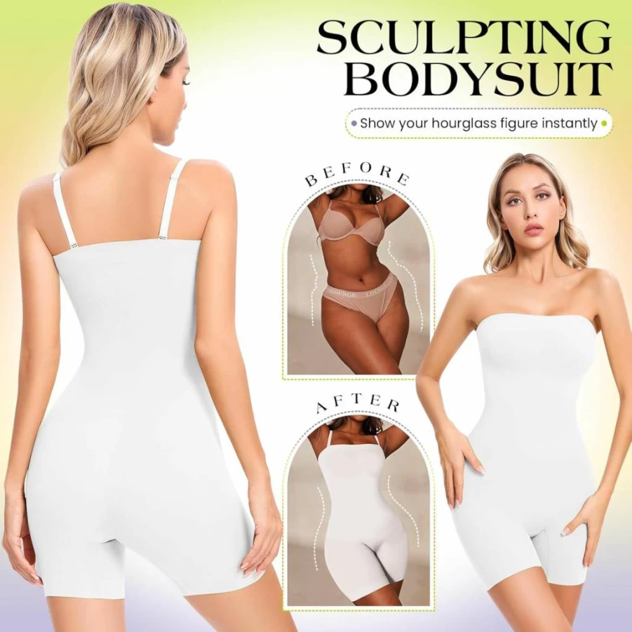 Fortix Women's Strapless Seamless Shapewear Bodysuit - Tummy Control Full Body Shaper for Under Dresses