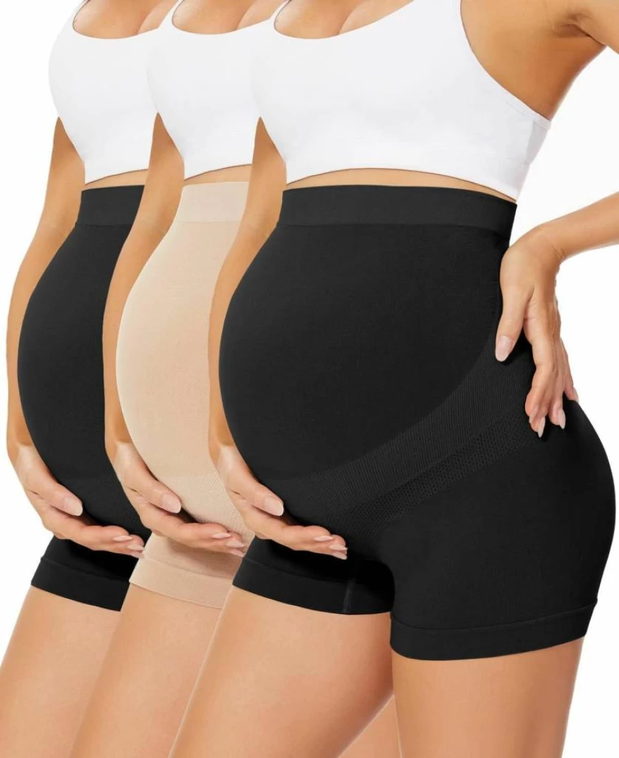 Boguish Women's Seamless Maternity Boyshort Panties - High Waisted Over Bump Pregnancy Underwear for Belly Support & Comfort