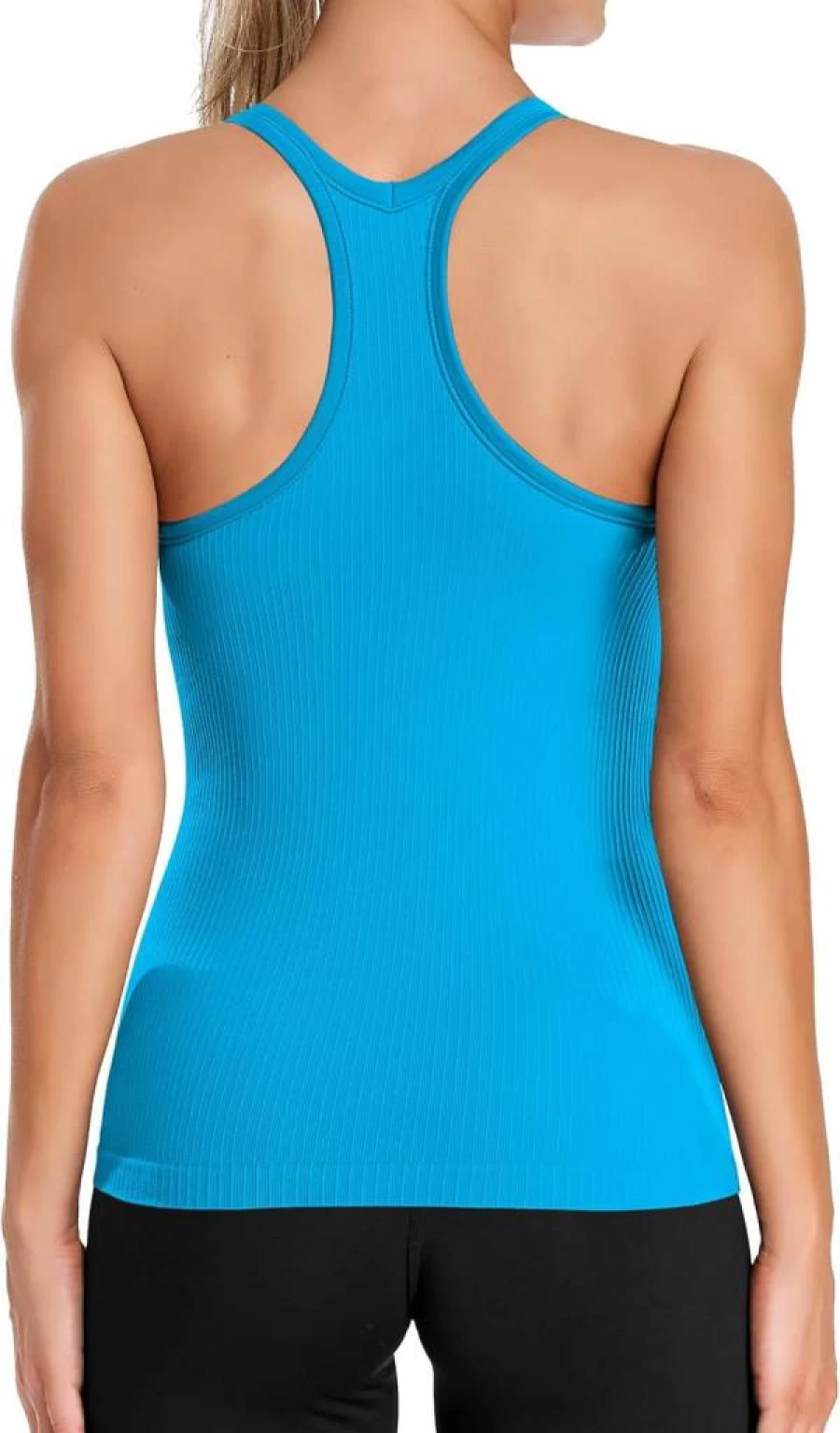 ATTRACO Women's Ribbed Workout Tank Top with Built-In Bra - Racerback Scoop Neck Athletic Shirt for Fitness & Yoga