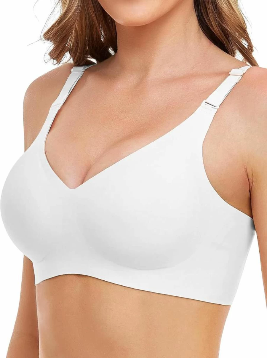 JOYTREE Women's Silky Comfort V-Neck Bralette - No Underwire Cloud Feel T-Shirt Bra with Extender for Everyday Wear