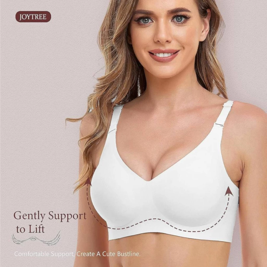 JOYTREE Women's Silky Comfort V-Neck Bralette - No Underwire Cloud Feel T-Shirt Bra with Extender for Everyday Wear