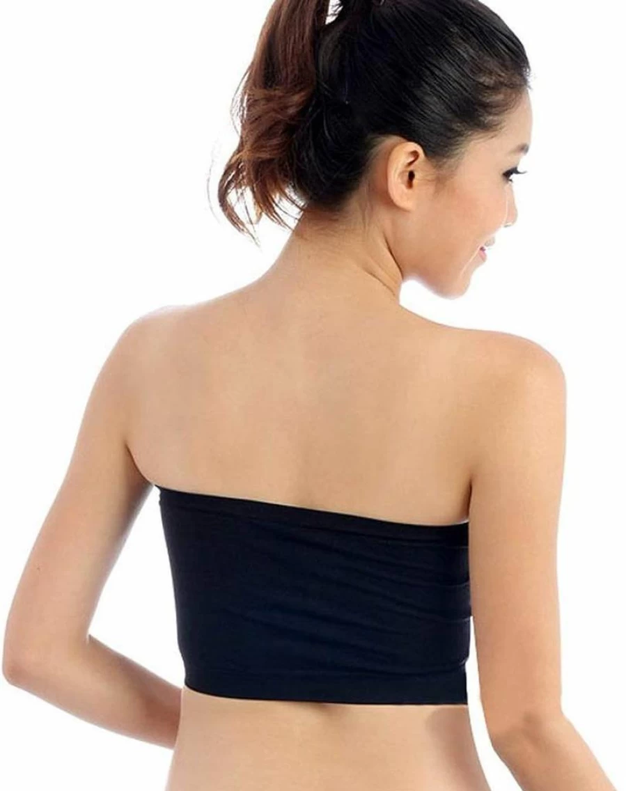 Qunson Women's Seamless Strapless Bandeau Bra Top - Stretchable Layered Tube Top for Comfort & Support