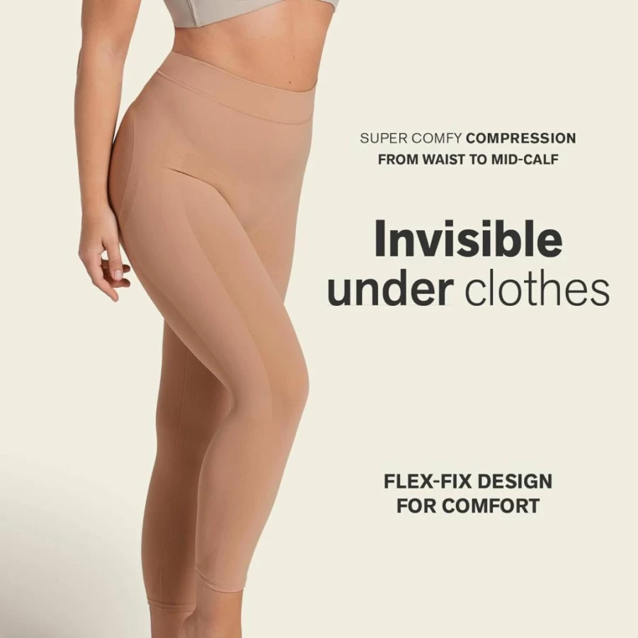 Leonisa High-Waisted Seamless Shapewear Shorts for Women - Tummy Control, Butt Lifting & Thigh Slimming Capri Girdle