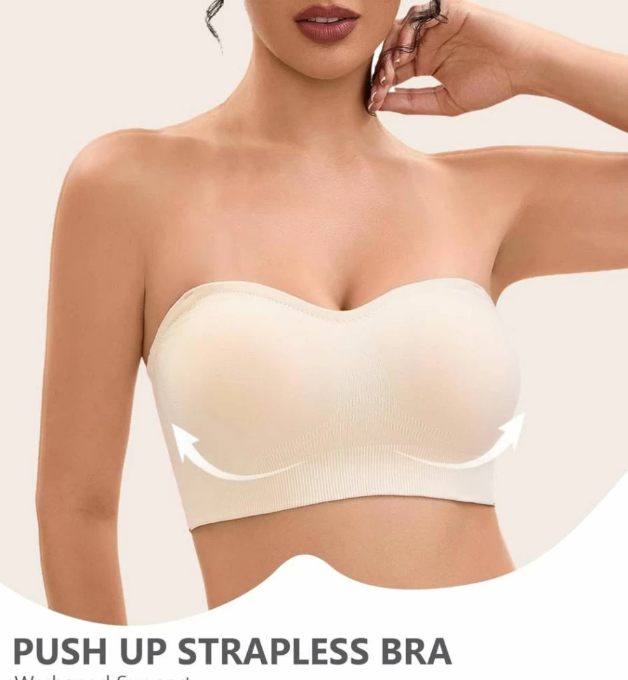YHGV Women's Wireless Push-Up Bralette - Strapless Seamless Tube Top with Convertible & Non-Slip Design, Beige