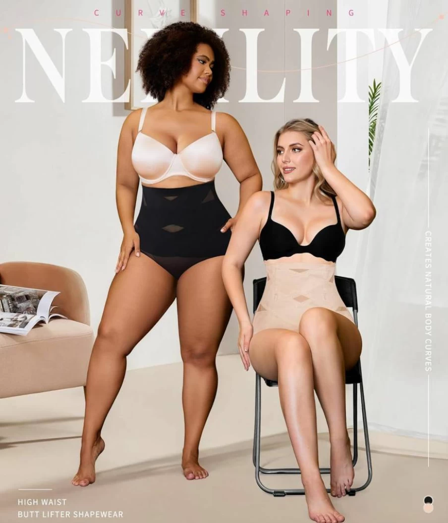 Nebility Women's Plus Size Tummy Control Body Shaper Shorts - High Waist Butt Lifting Shapewear for Belly Fat & Underwear Comfort