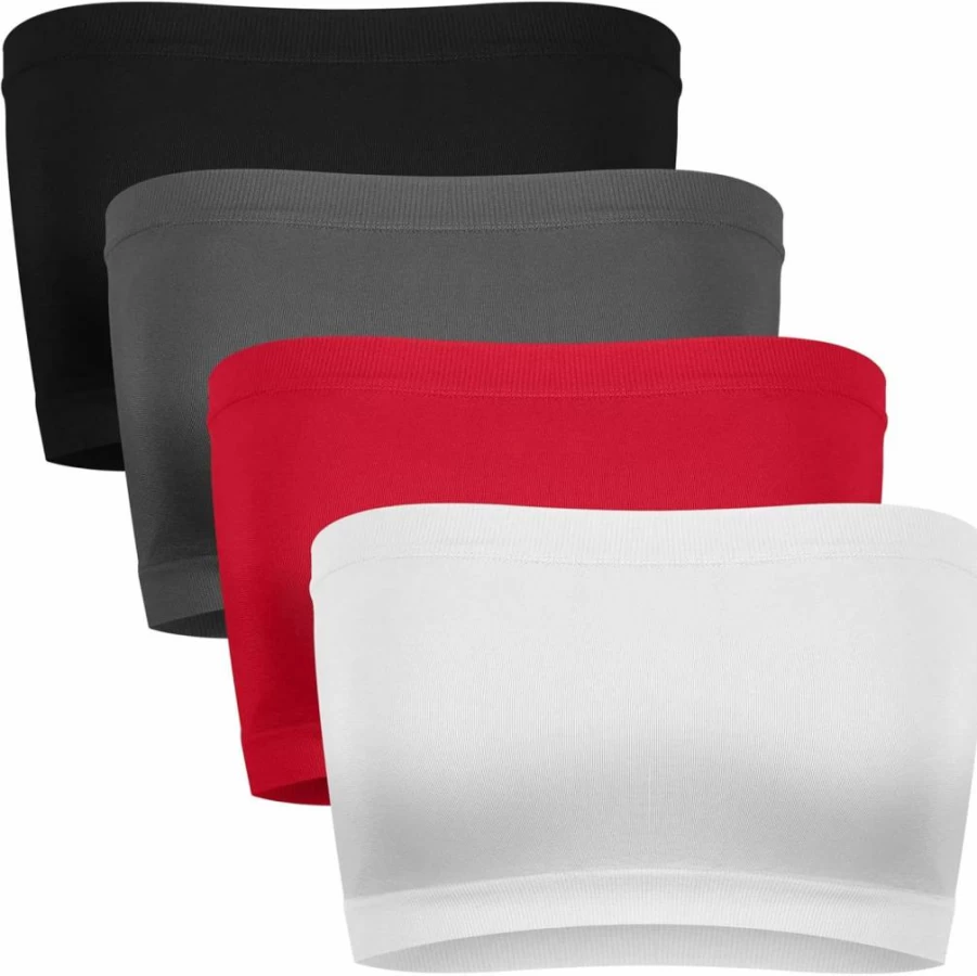 Cooraby Women's Seamless Tube Top Bralette 4-Pack - Non-Padded Summer Crop Tops in 4 Colors