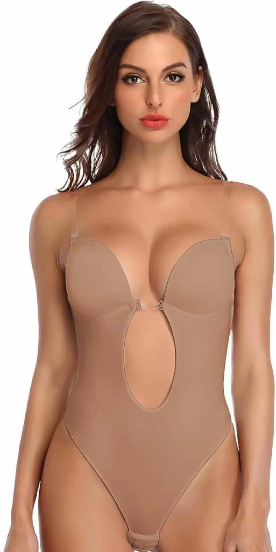 SHAPERIN Women's Deep V Plunge Backless Bodysuit - Seamless Thong Shapewear for Full Body Smoothing & Lift