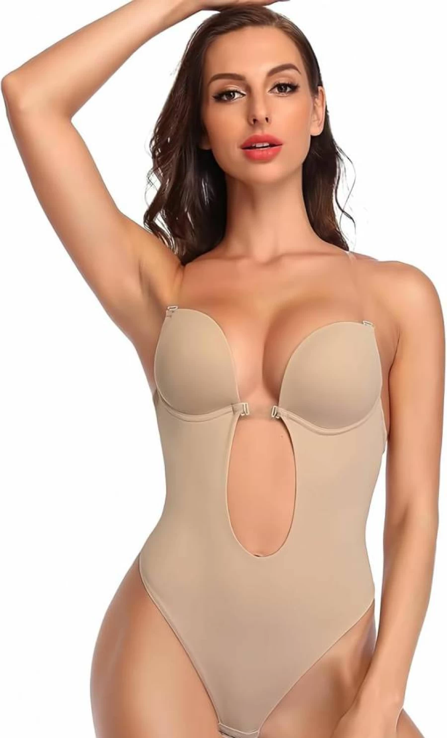 SHAPERIN Women's Deep V Plunge Backless Bodysuit - Seamless Thong Shapewear for Full Body Smoothing & Lift