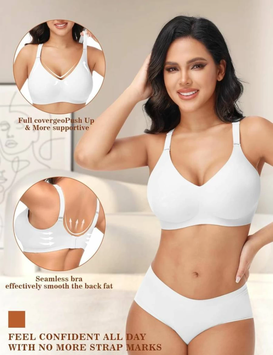 PoseFree Wireless Push Up Bra for Women - Seamless Full Coverage, No Underwire Comfort, Back Smoothing & Supportive Padded Design