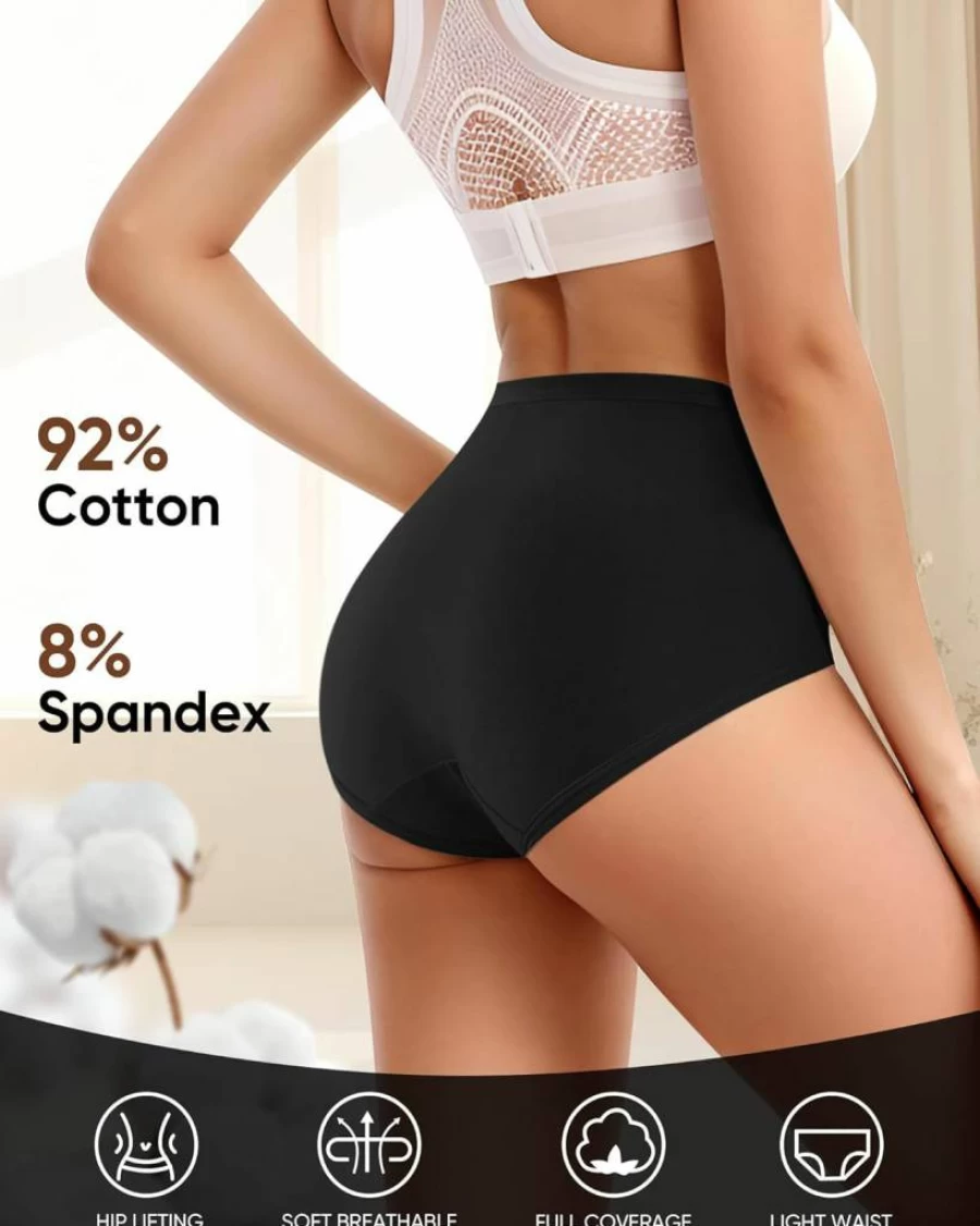 YDQ Women's High Waisted Cotton Underwear 5-Pack - Tummy Control Soft Breathable Briefs Full Coverage Stretch Comfort