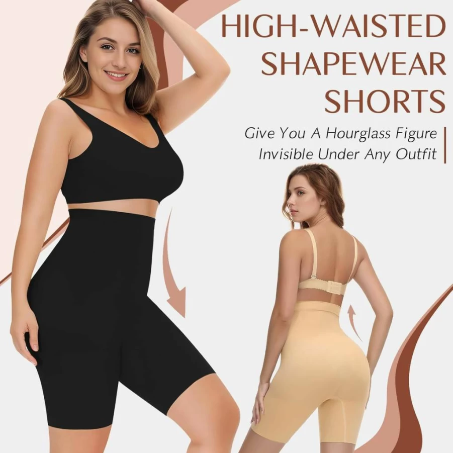 Yeblues High Waisted Tummy Control Shapewear Shorts for Women - Seamless Body Shaper Underwear, Thigh Slimmer Girdle, Comfortable Under Dress, Black, Small