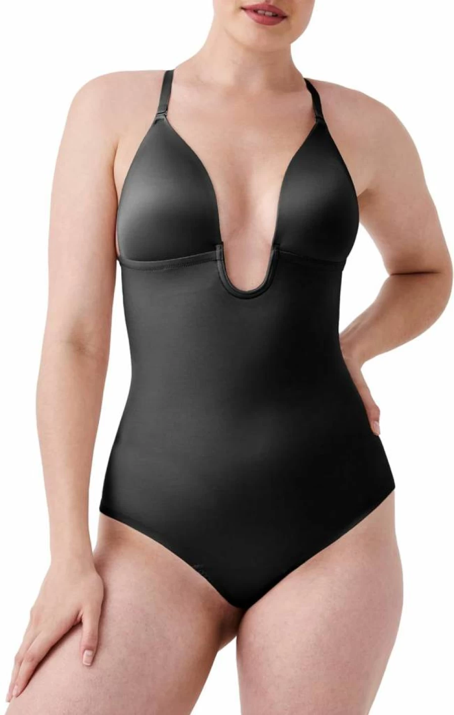 SPANX Shape Suit Your Fancy Plunge Low-Back Thong Bodysuit - Seamless Medium Compression One Piece for Women