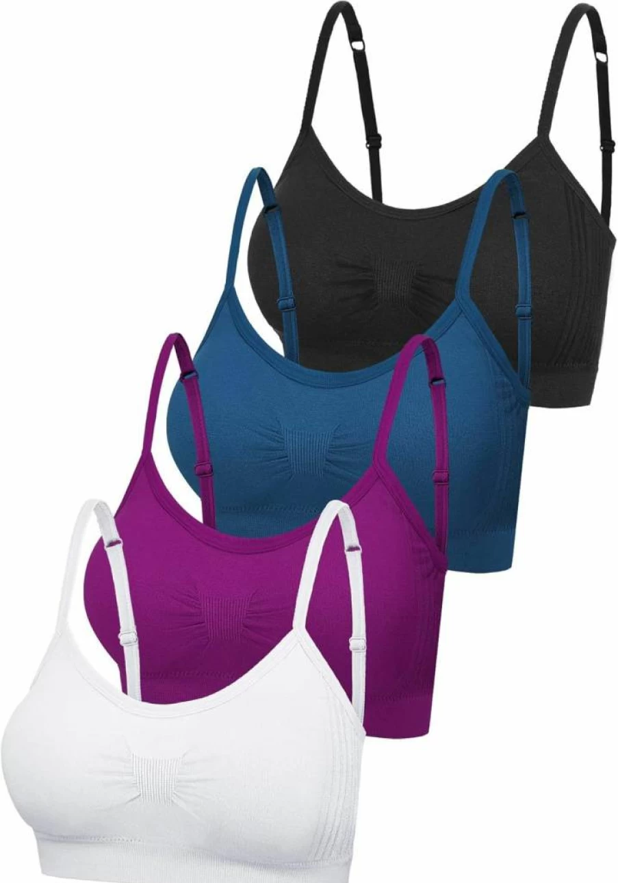 SATINIOR Women's 4-Pack Wireless Bralette Set - Sleeveless Cami Sports Bras & Seamless Tank Tops