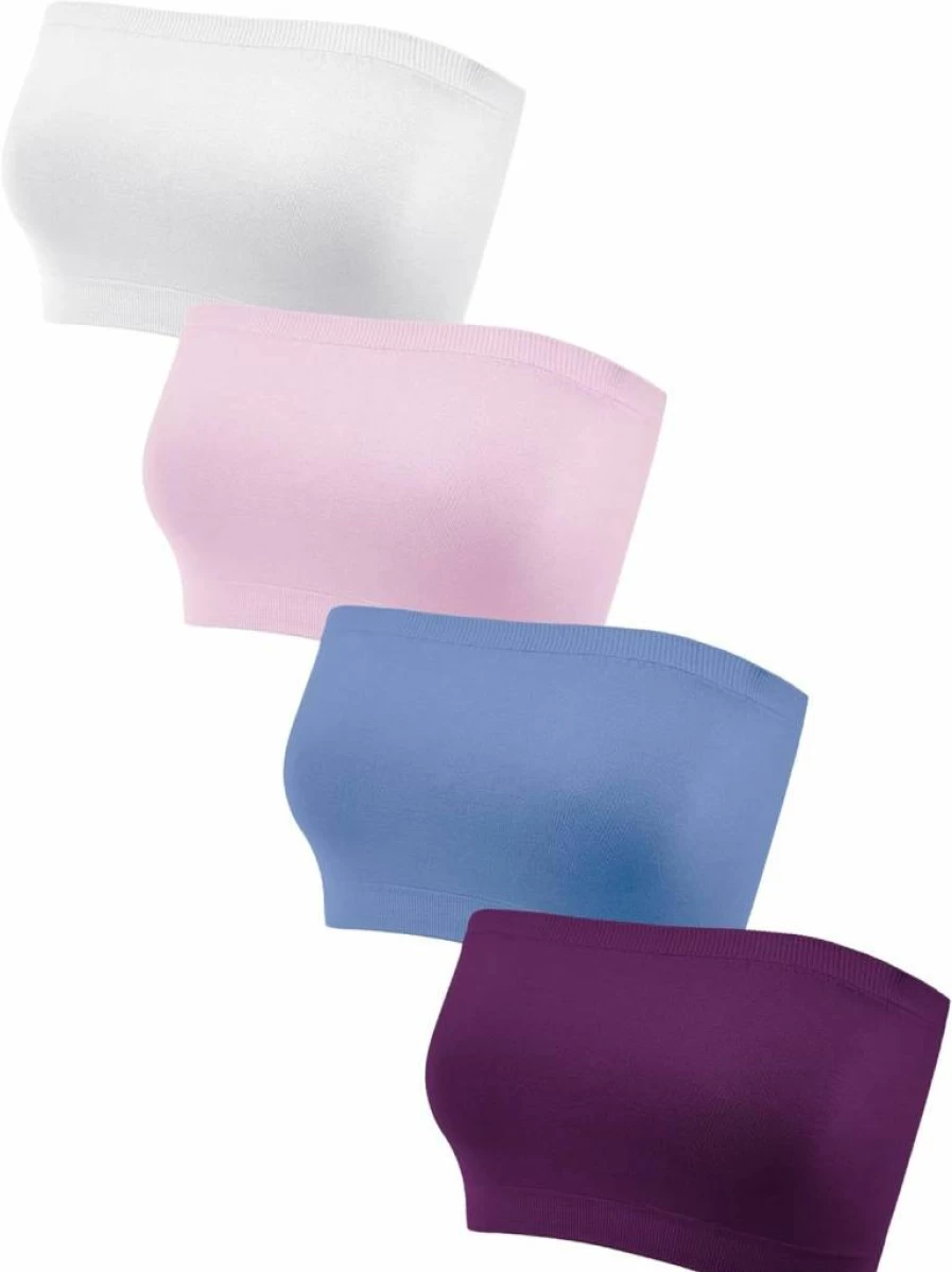 Geyoga 4-Pack Seamless Strapless Bralette for Women - Stretchy Non-Padded Bandeau Tube Top Bra