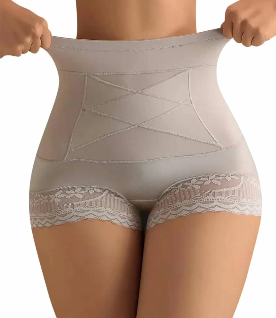 JUQDNX High-Waisted Tummy Control Shapewear for Women - Butt Lifting Slimming Panties with Lace Trim