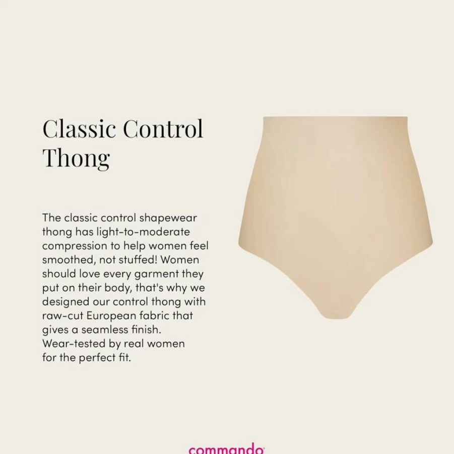Commando Classic Control Thong - Silky Soft No Show Underwear with Raw-Cut Edges, Machine Washable & Comfortable Shaping Design