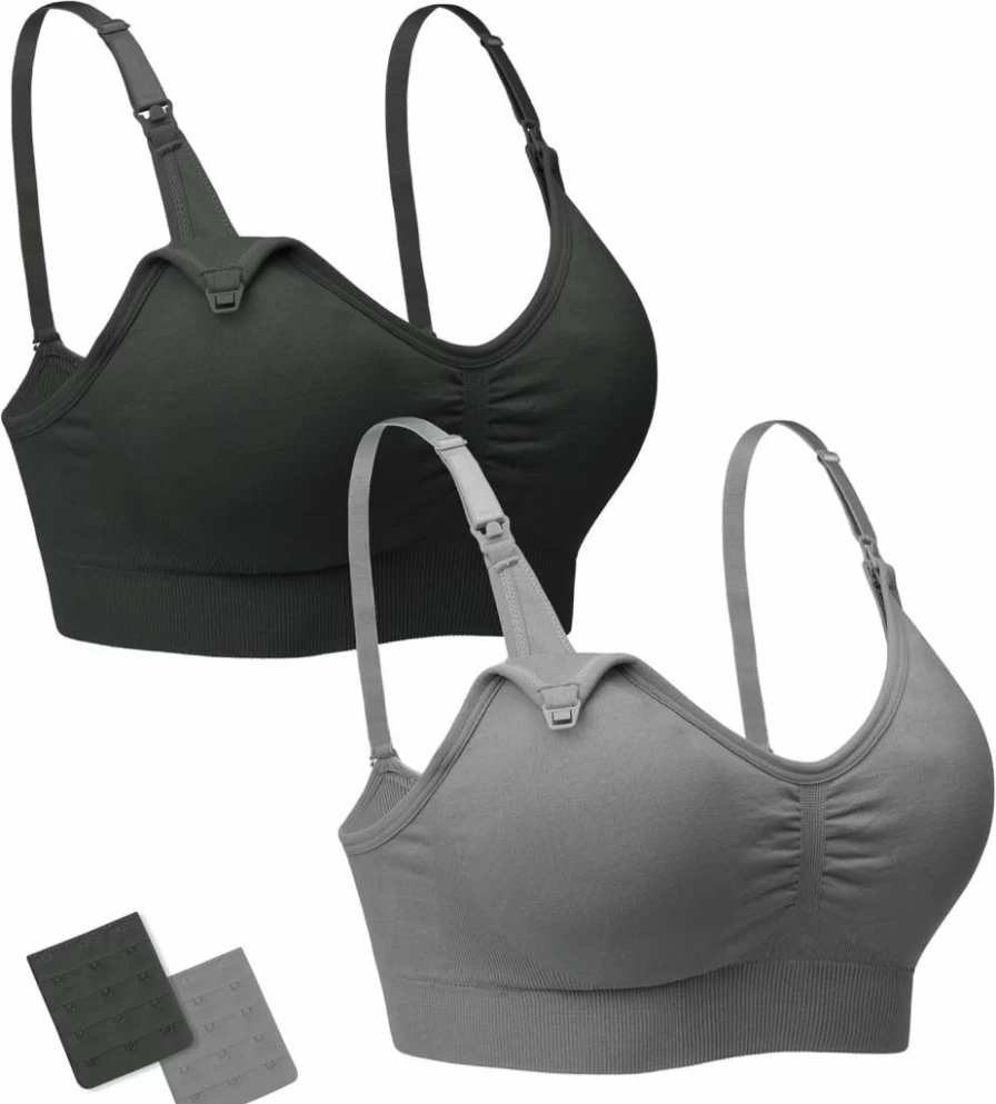 Stelle Nursing Maternity Bra - Wireless Breastfeeding Bralette with Removable Pads, Extenders & Clips for Comfort & Support