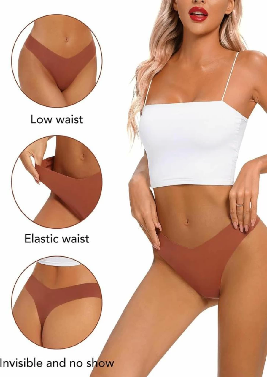 Tichers Women's No Show Seamless Thong Panties 6 Pack - Breathable, Stretchable, V-Waist Underwear for Comfort & Sexy Fit