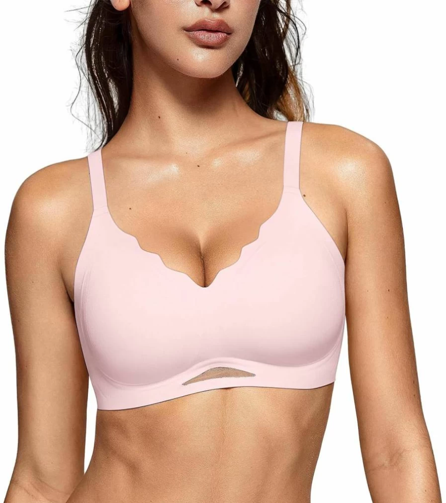 Vertvie Women's Wireless Push Up Bra - Seamless Full Coverage, Comfortable T-Shirt Bra with Scalloped Design, No Underwire Supportive Lingerie