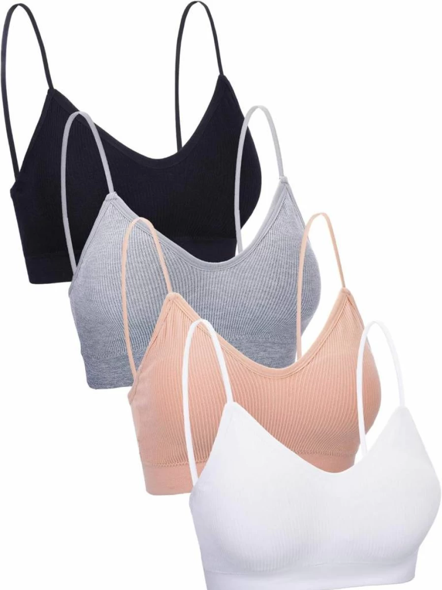 Blulu Women's Seamless Padded Cami Bras - 4 Pack Comfortable Yoga & Sleep Bralettes with Adjustable Straps