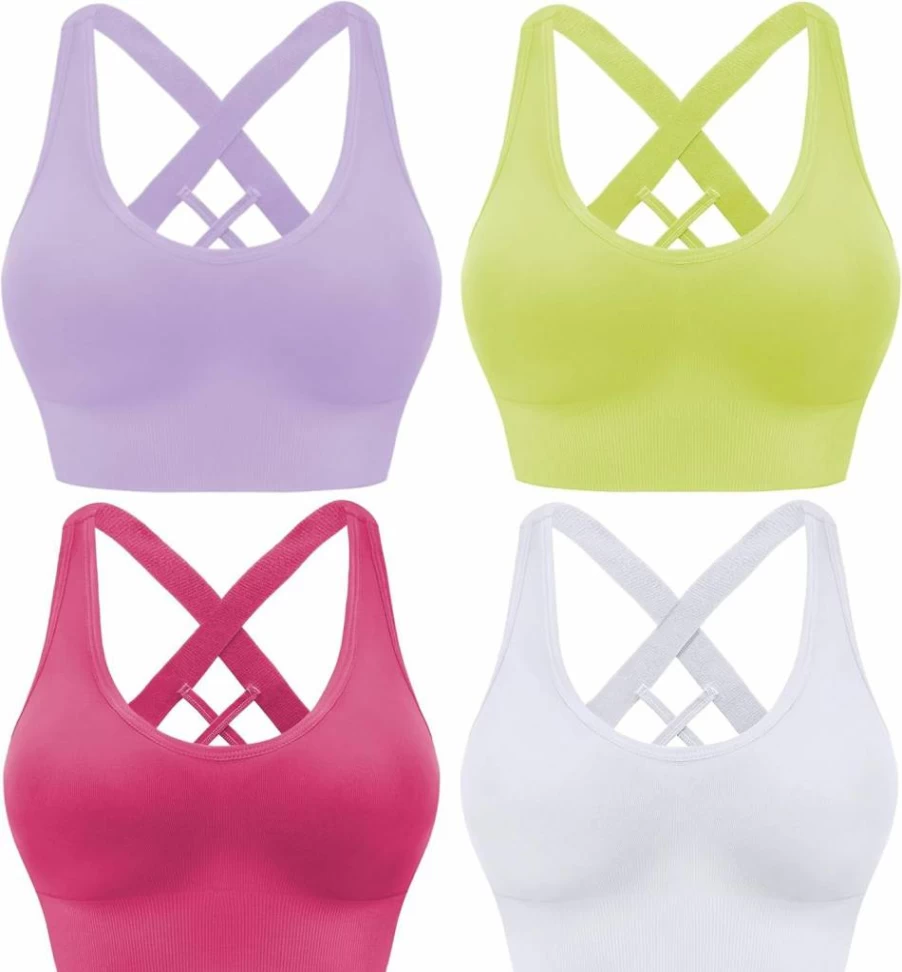 Evercute Women's Criss Cross Sports Bra - Medium Support Padded Yoga Bra for High Impact Workouts & Athletic Activities