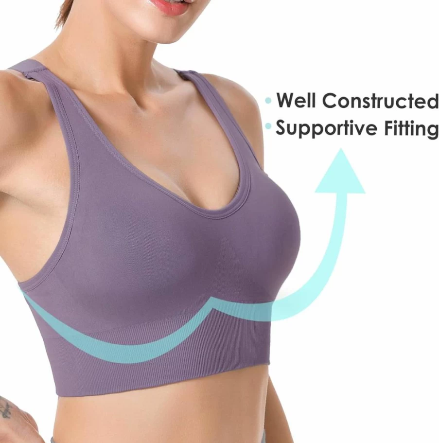 Evercute Women's Criss Cross Sports Bra - Medium Support Padded Yoga Bra for High Impact Workouts & Athletic Activities