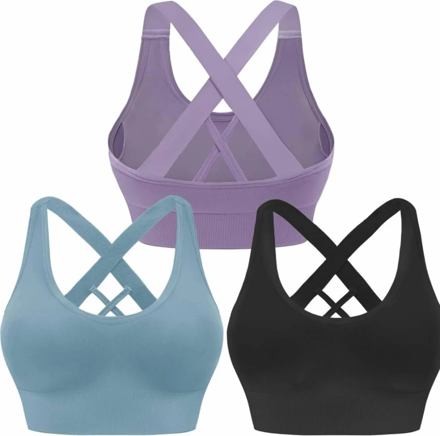 Evercute Women's Criss Cross Sports Bra - Medium Support Padded Yoga Bra for High Impact Workouts & Athletic Activities