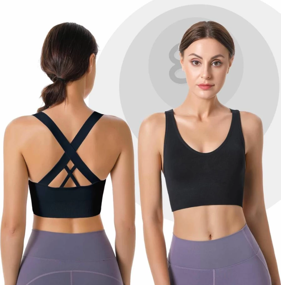 Evercute Women's Criss Cross Sports Bra - Medium Support Padded Yoga Bra for High Impact Workouts & Athletic Activities