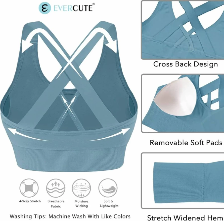 Evercute Women's Criss Cross Sports Bra - Medium Support Padded Yoga Bra for High Impact Workouts & Athletic Activities
