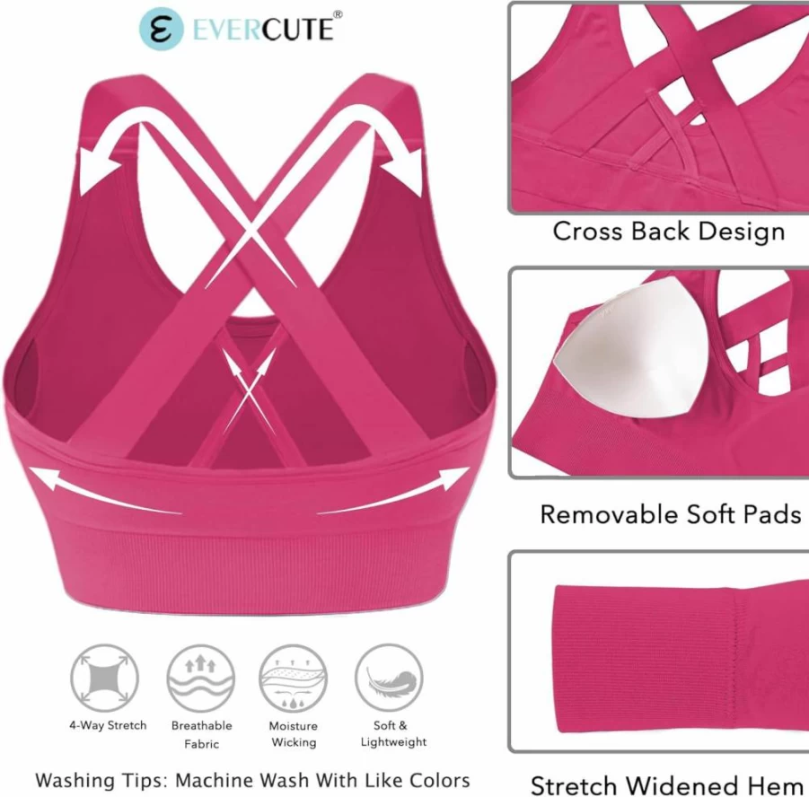Evercute Women's Criss Cross Sports Bra - Medium Support Padded Yoga Bra for High Impact Workouts & Athletic Activities