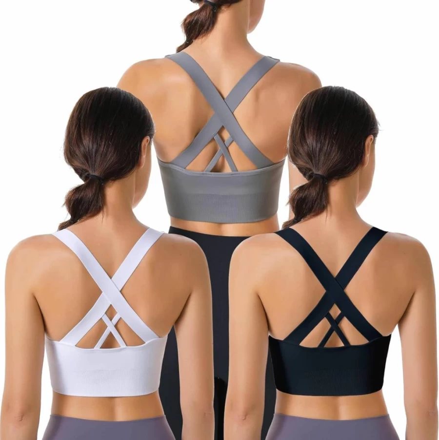 Evercute Women's Criss Cross Sports Bra - Medium Support Padded Yoga Bra for High Impact Workouts & Athletic Activities