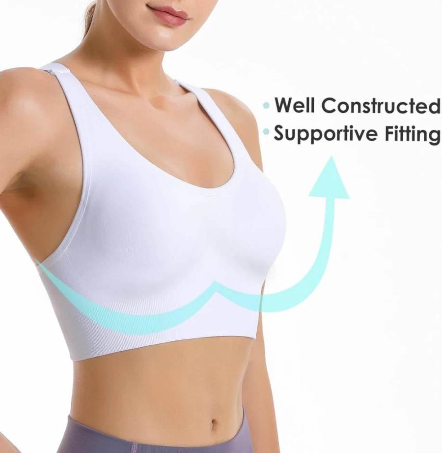 Evercute Women's Criss Cross Sports Bra - Medium Support Padded Yoga Bra for High Impact Workouts & Athletic Activities