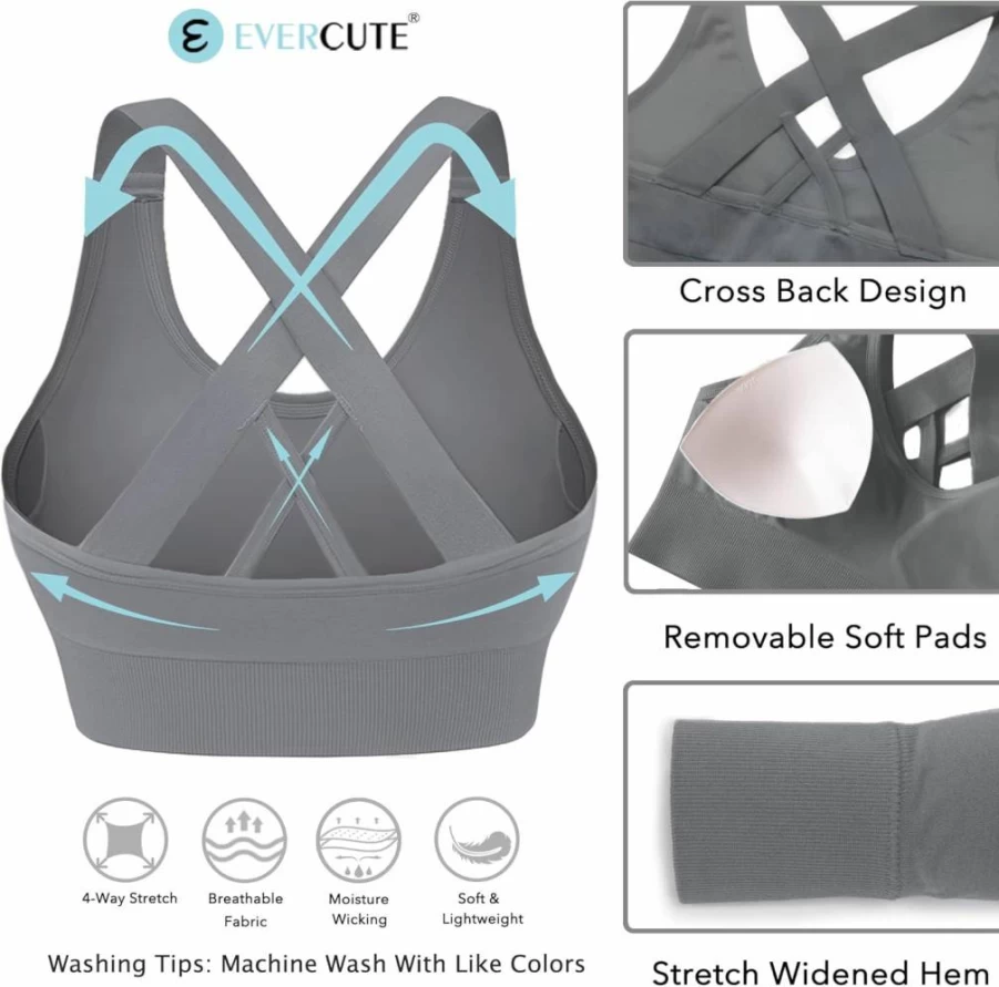 Evercute Women's Criss Cross Sports Bra - Medium Support Padded Yoga Bra for High Impact Workouts & Athletic Activities