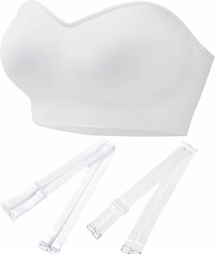 PRETTYWELL Women's Wireless Strapless Bandeau Bra - Seamless Non-Slip Padded Bralette with Removable Straps, Comfortable Tube Top Bra