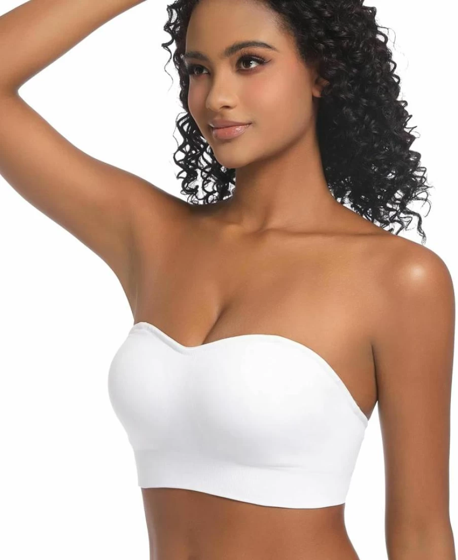 PRETTYWELL Women's Wireless Strapless Bandeau Bra - Seamless Non-Slip Padded Bralette with Removable Straps, Comfortable Tube Top Bra