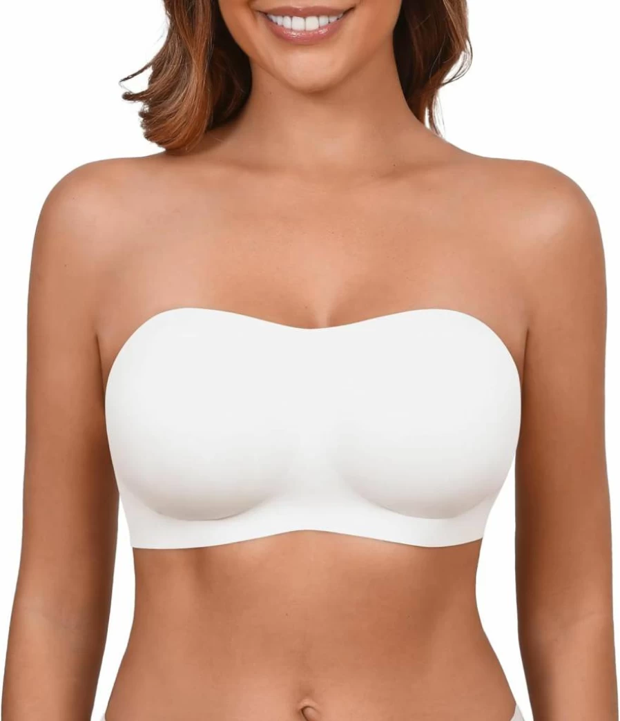 DEANGELMON Wireless Strapless Bra for Women - Seamless Push Up Bralette, Non-Slip Silicone Band, Comfortable Padded Bandeau Tube Top