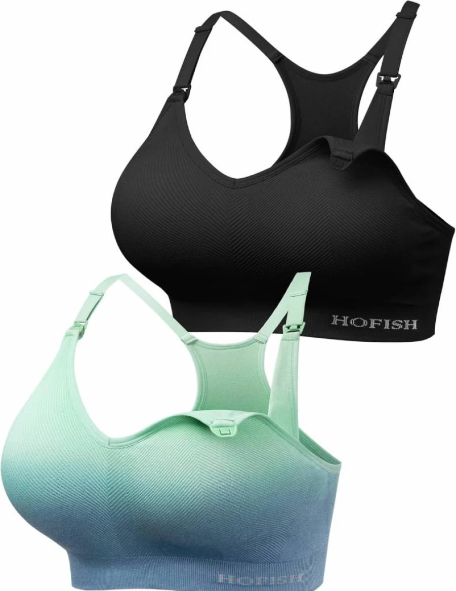 HOFISH Seamless Maternity Sports Bra - Medium Impact Nursing Bra for Breastfeeding, Racerback Pregnancy & Nursing Bra